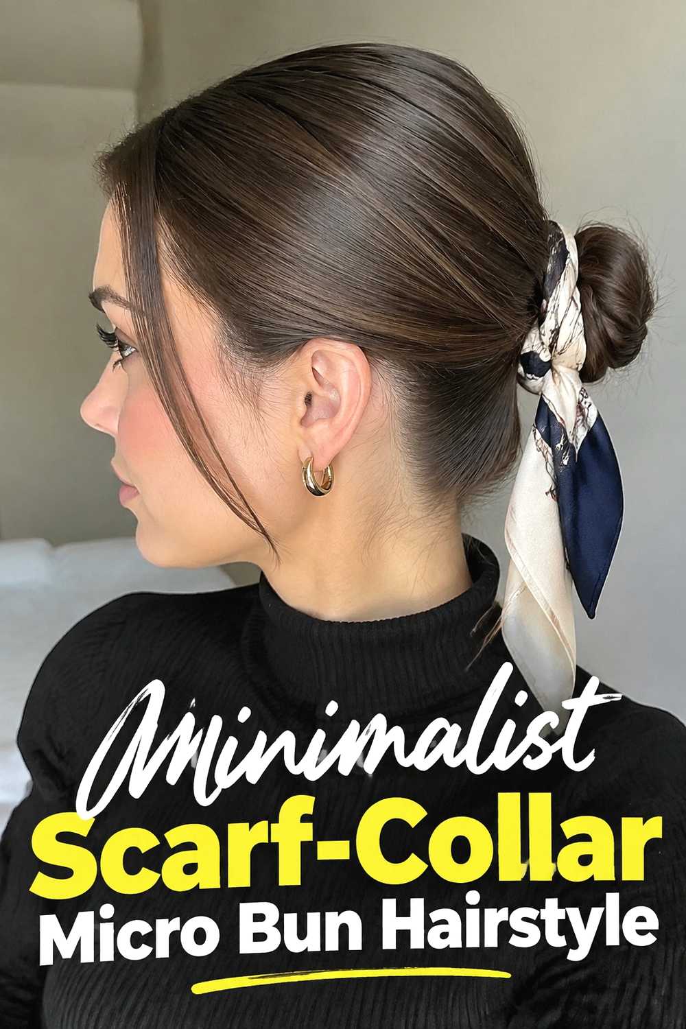 17. Minimalist Scarf Collar Micro Bun Hairstyle