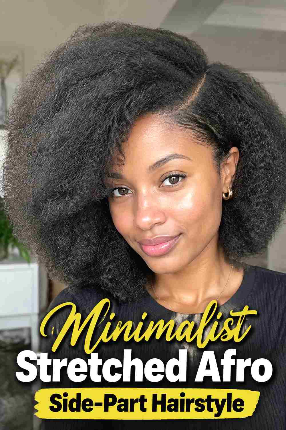 16. Minimalist Stretched Afro Side Part Hairstyle