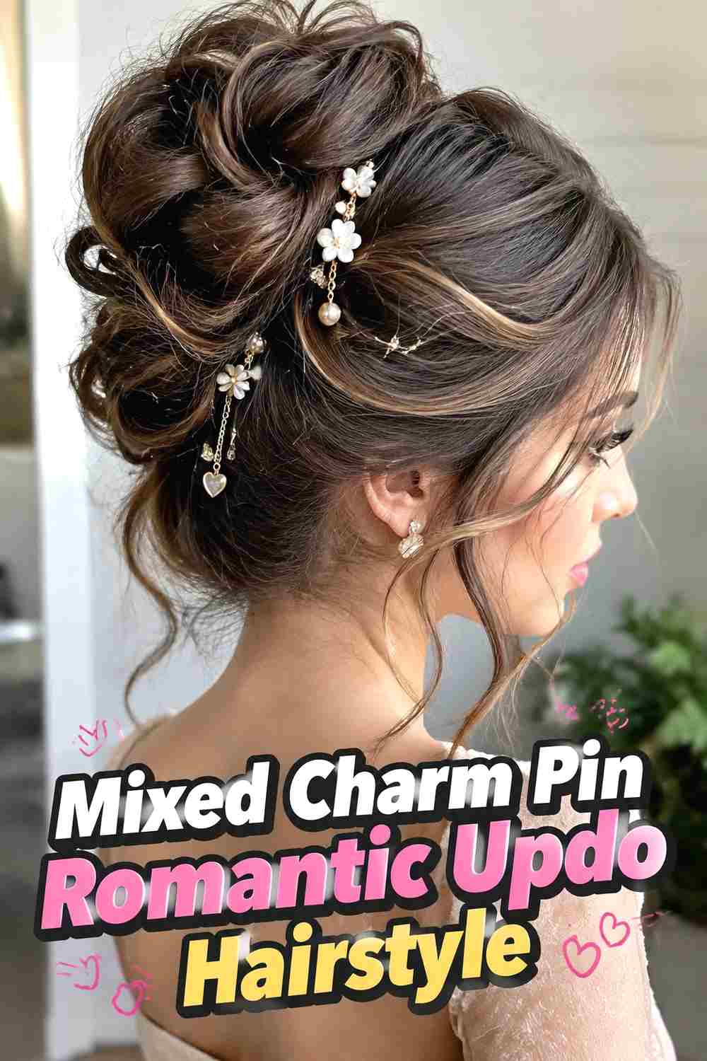 19. Mixed Charm Pin Romantic Updo Hairstyle