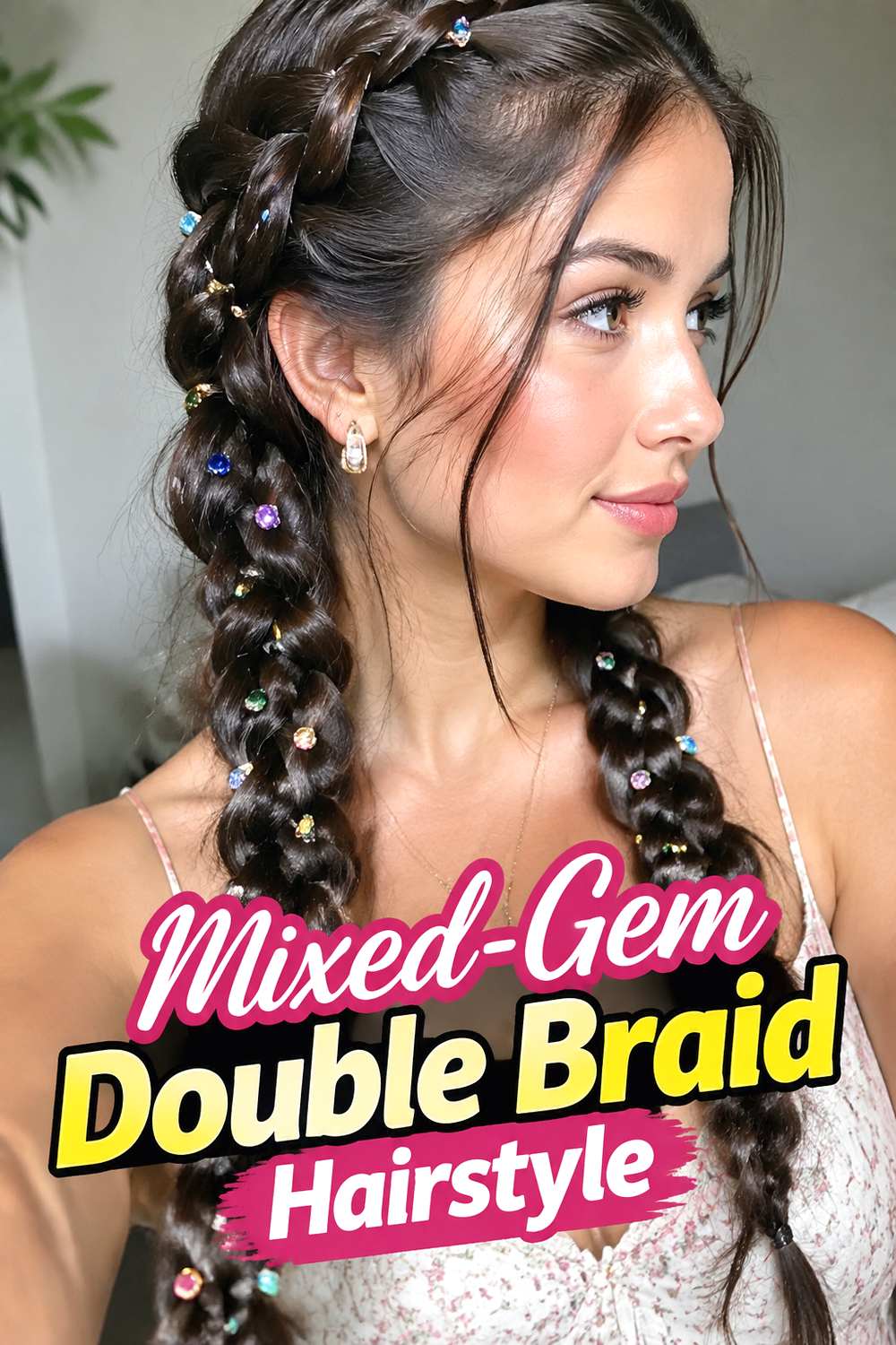 Mixed-Gem Double Braid Hairstyle