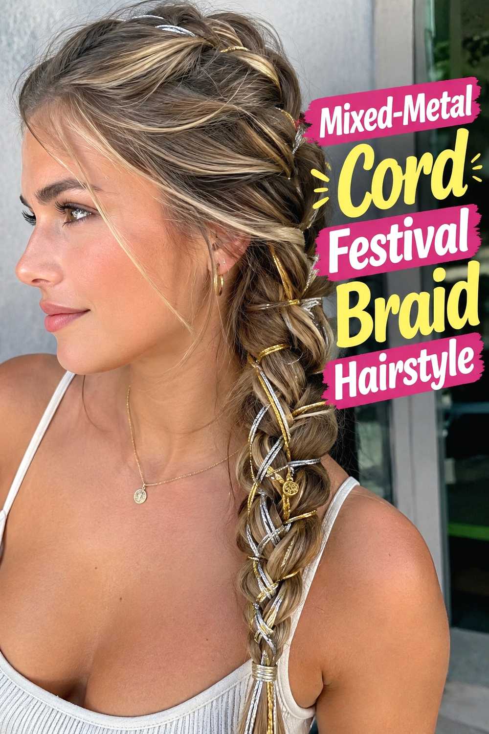 15. Mixed Metal Cord Festival Braid Hairstyle