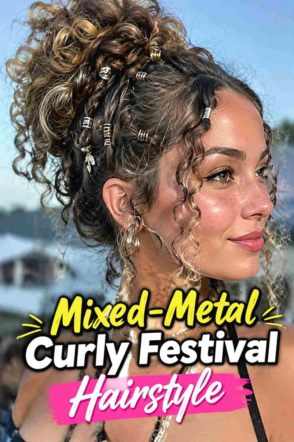 18. Mixed Metal Curly Festival Hairstyle