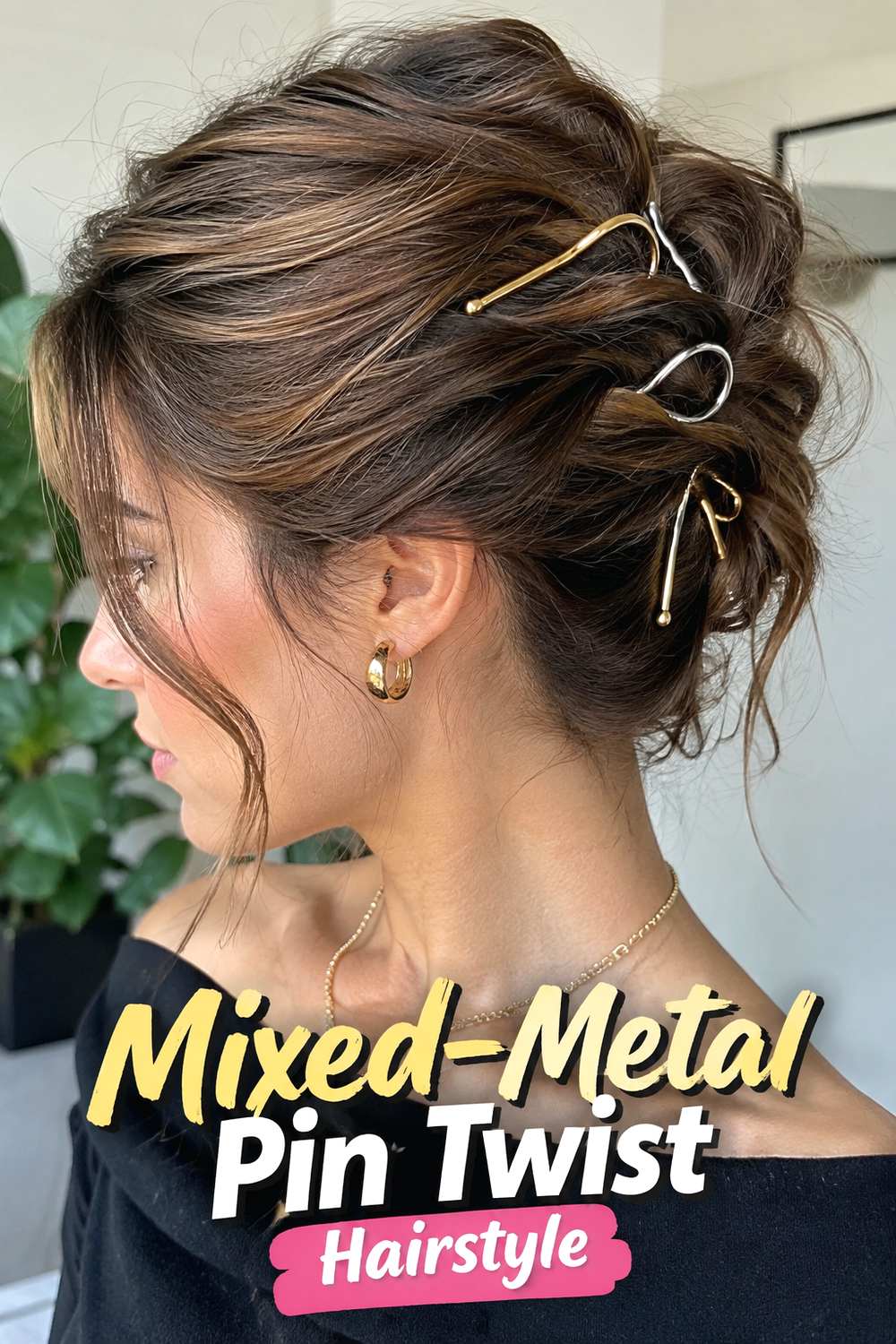 Mixed-Metal Pin Twist Hairstyle