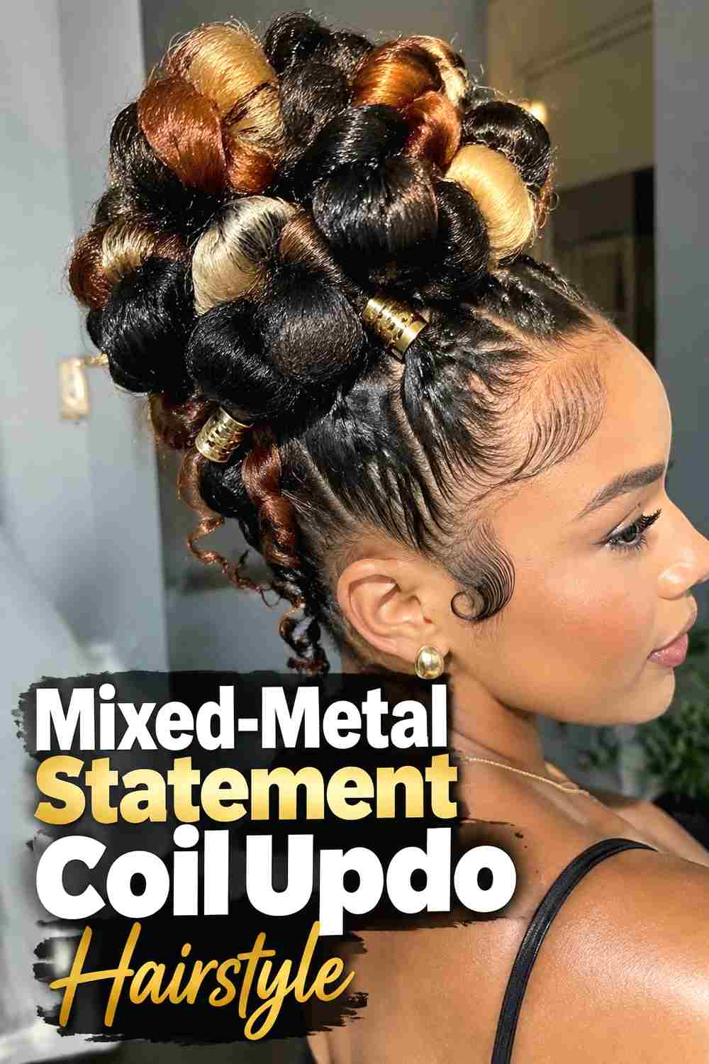 18. Mixed Metal Statement Coil Updo Hairstyle