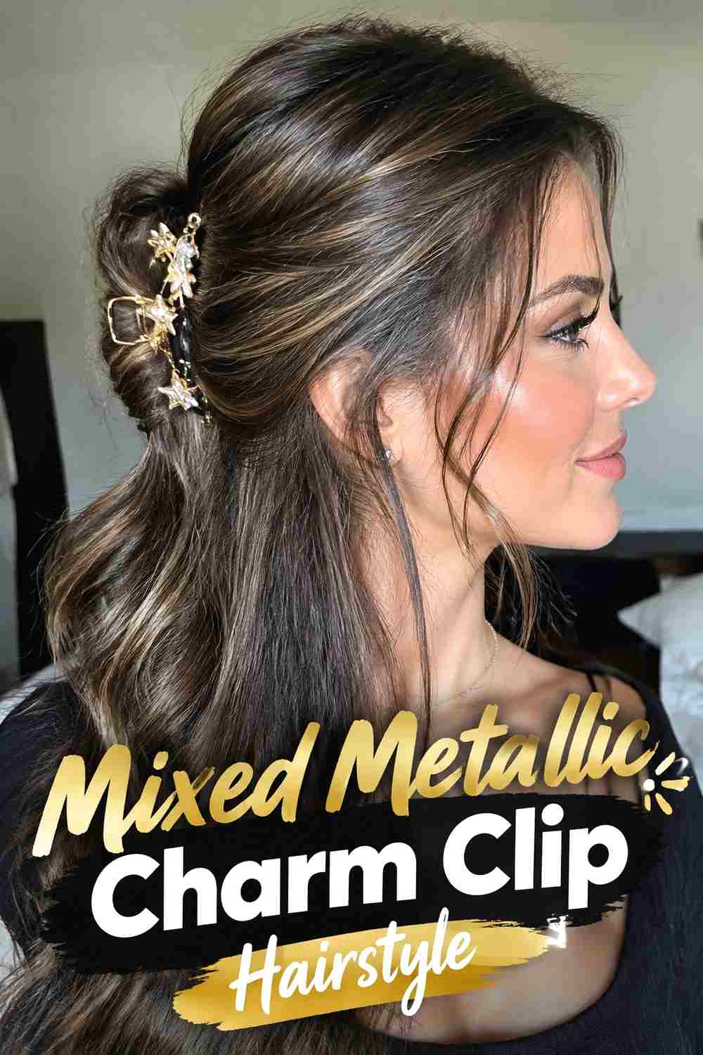 20. Mixed Metallic Charm Clip Hairstyle