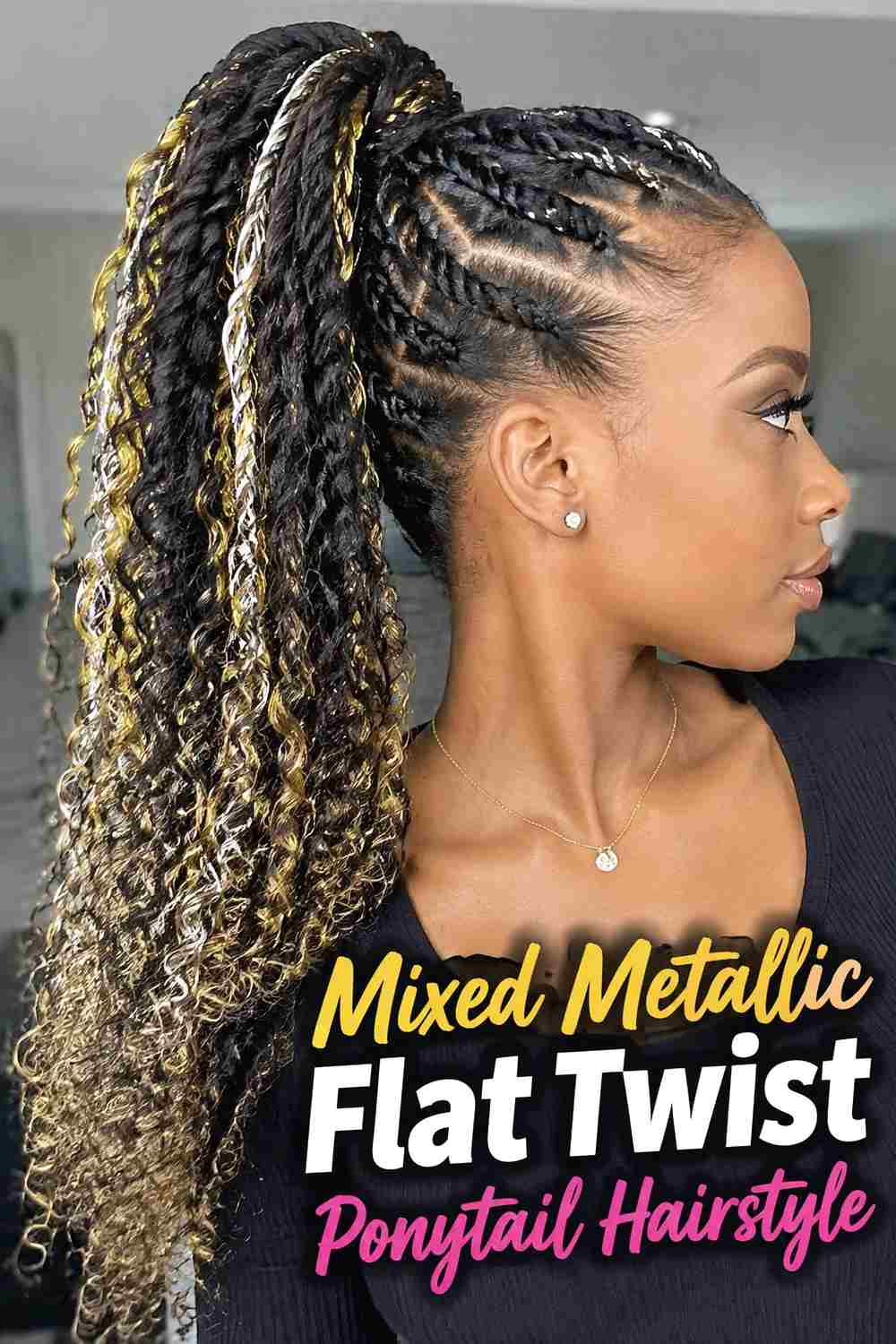 14. Mixed Metallic Flat Twist Ponytail Hairstyle