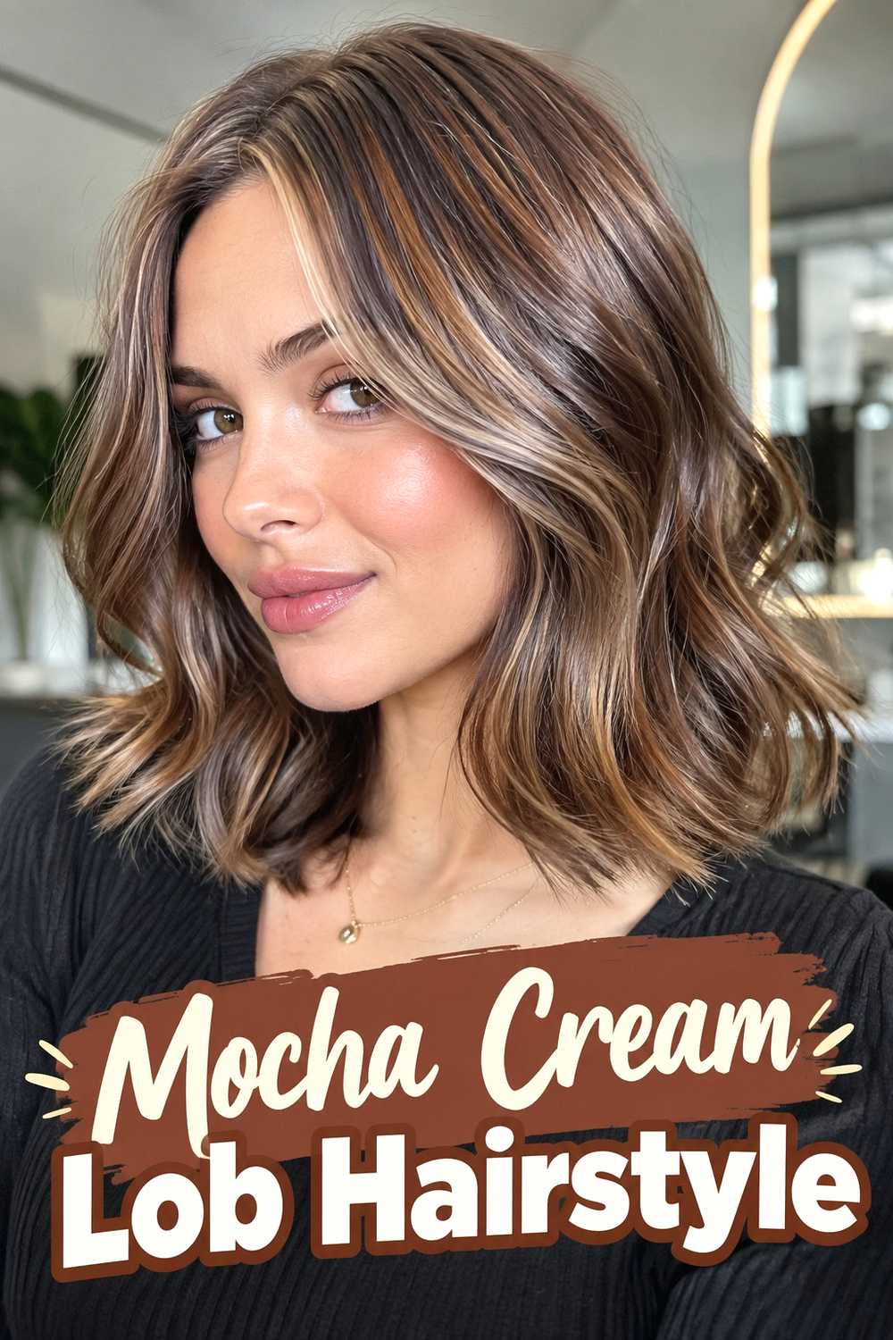 9. Mocha Cream Lob Hairstyle