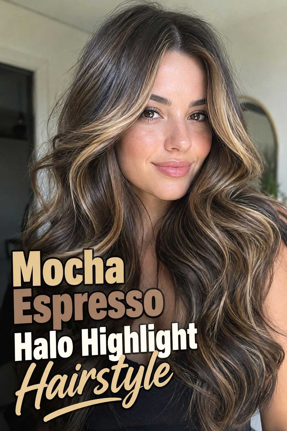 2. Mocha Espresso Halo Highlight Hairstyle