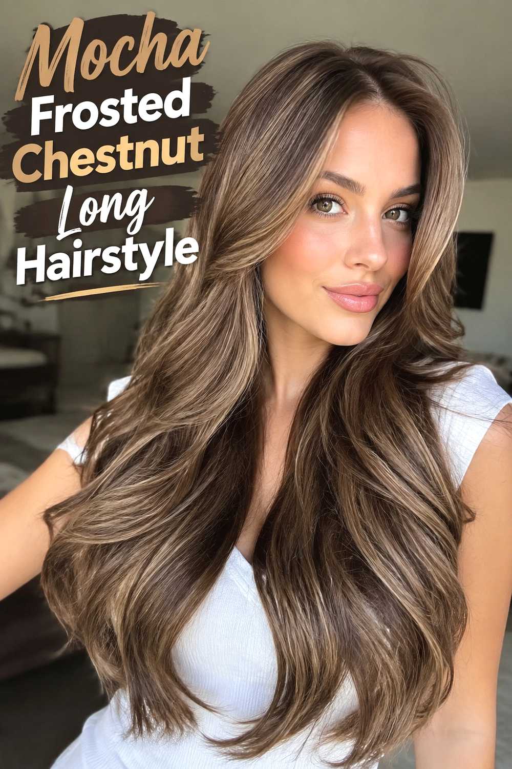 11. Mocha Frosted Chestnut Long Hairstyle