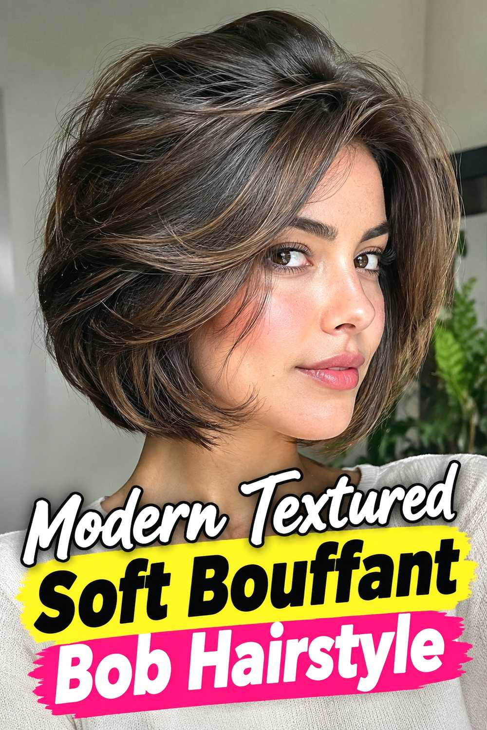 15. Modern Textured Soft Bouffant Bob Hairstyle