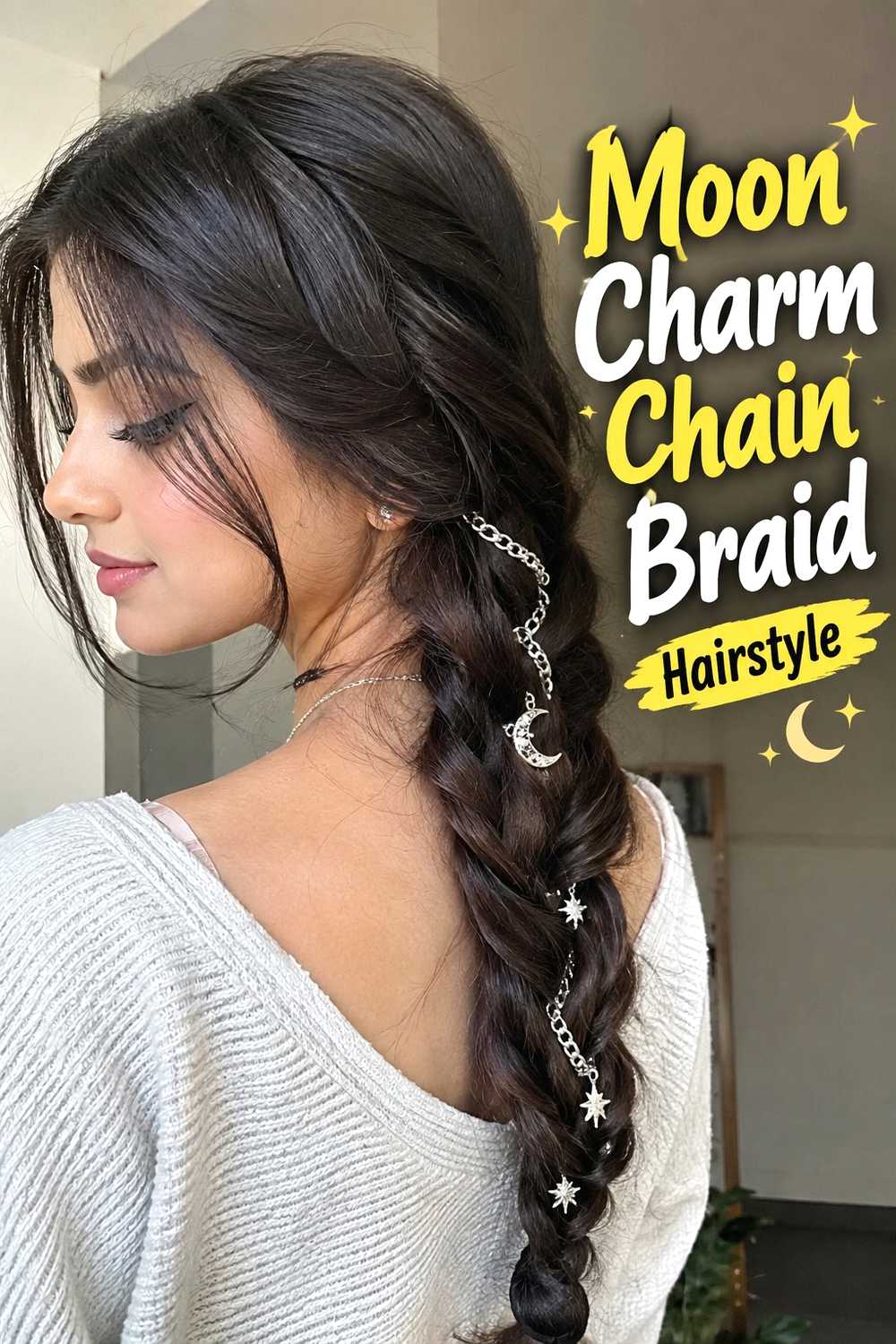 16. Moon Charm Chain Braid Hairstyle
