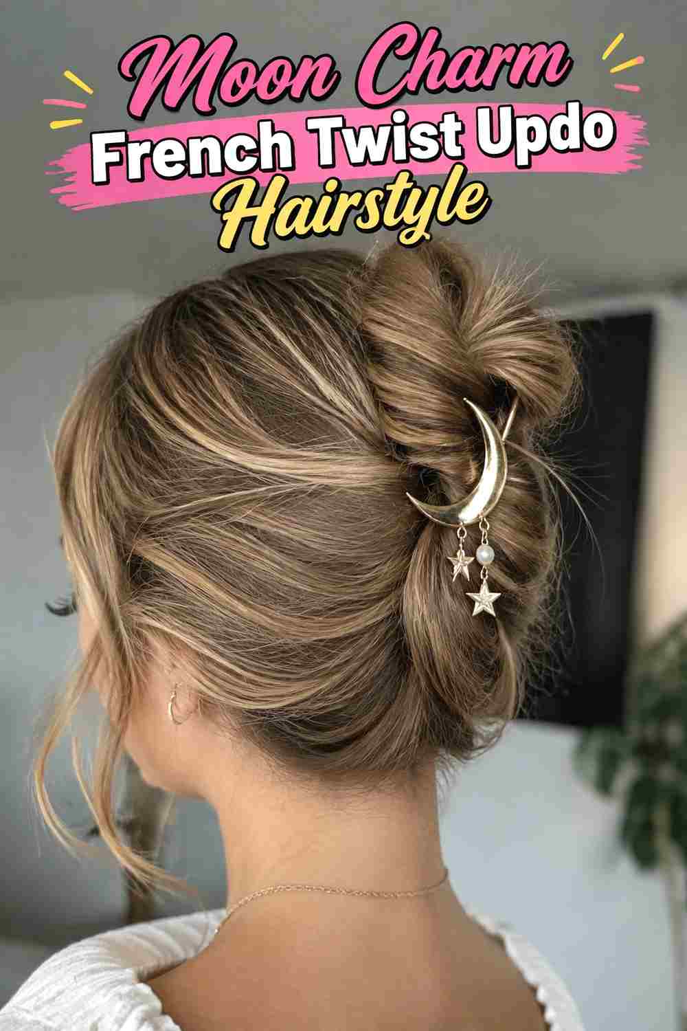 3. Moon Charm French Twist Updo Hairstyle