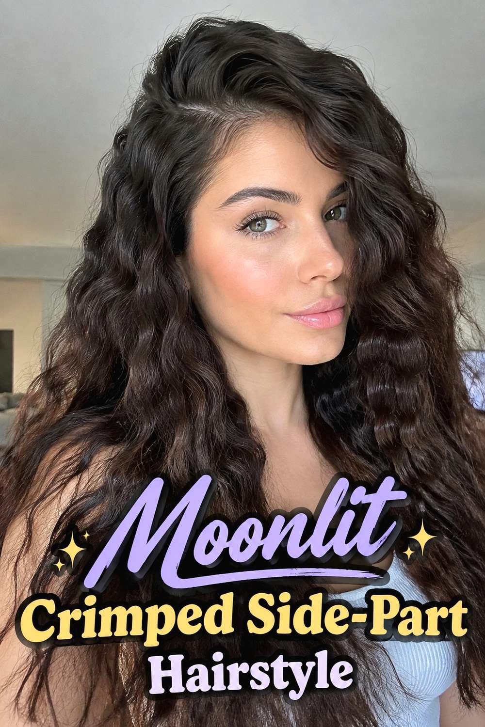 11. Moonlit Crimped Side Part Hairstyle