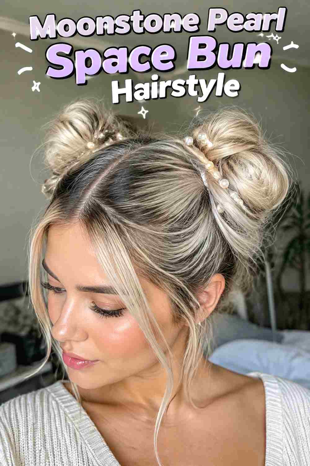 2. Moonstone Pearl Space Bun Hairstyle
