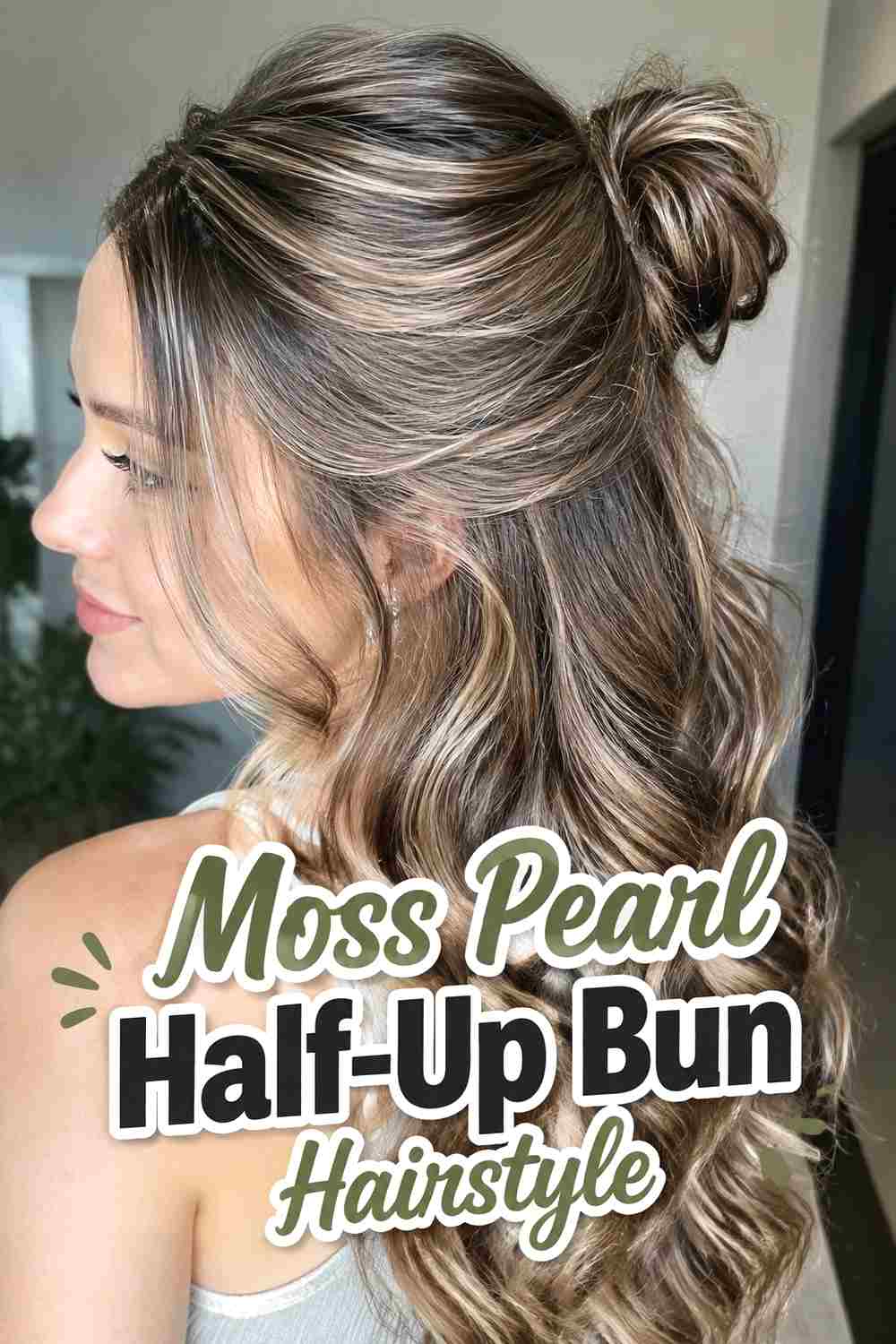 18. Moss Pearl Half Up Bun Hairstyle