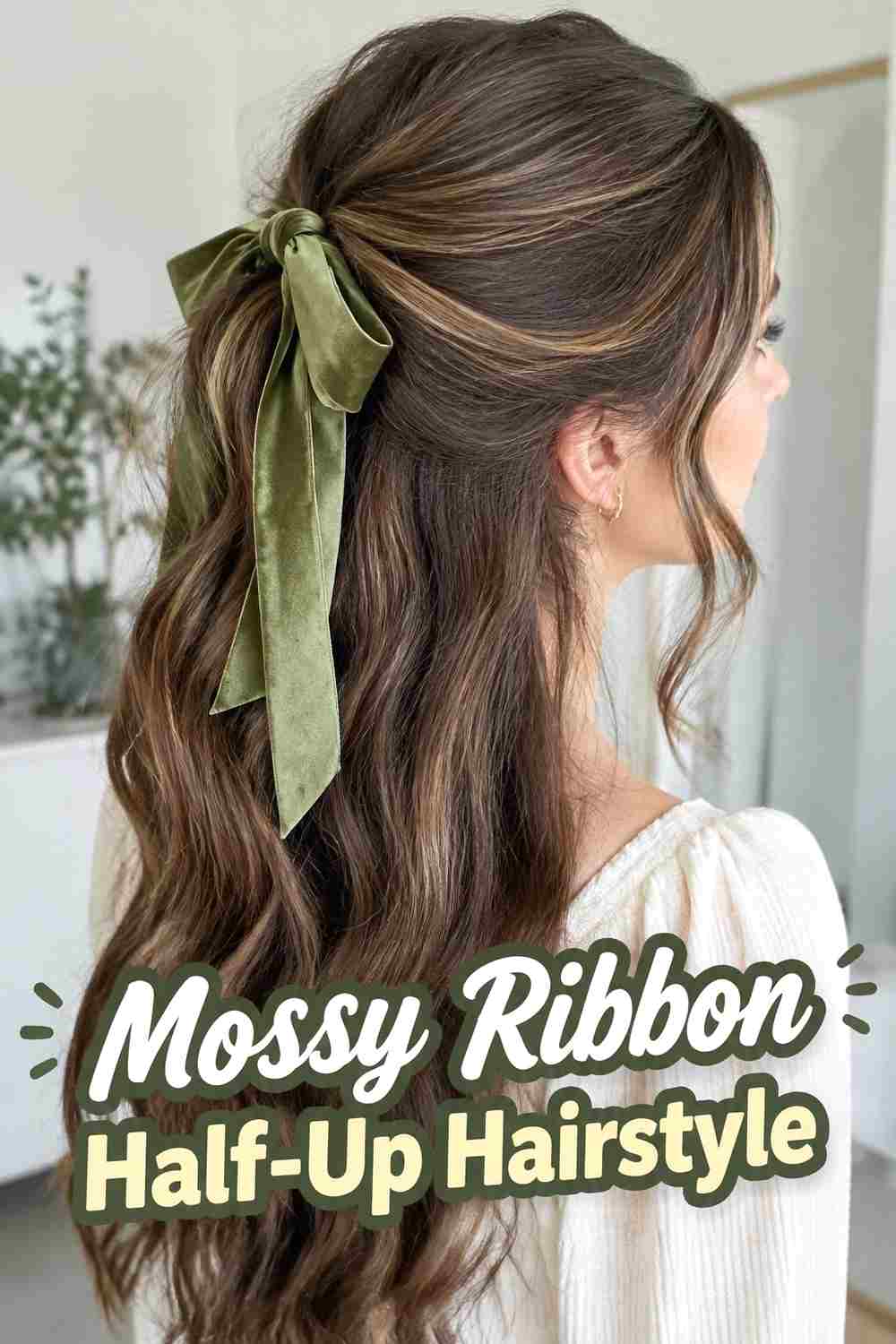 1. Mossy Ribbon Half Up Hairstyle