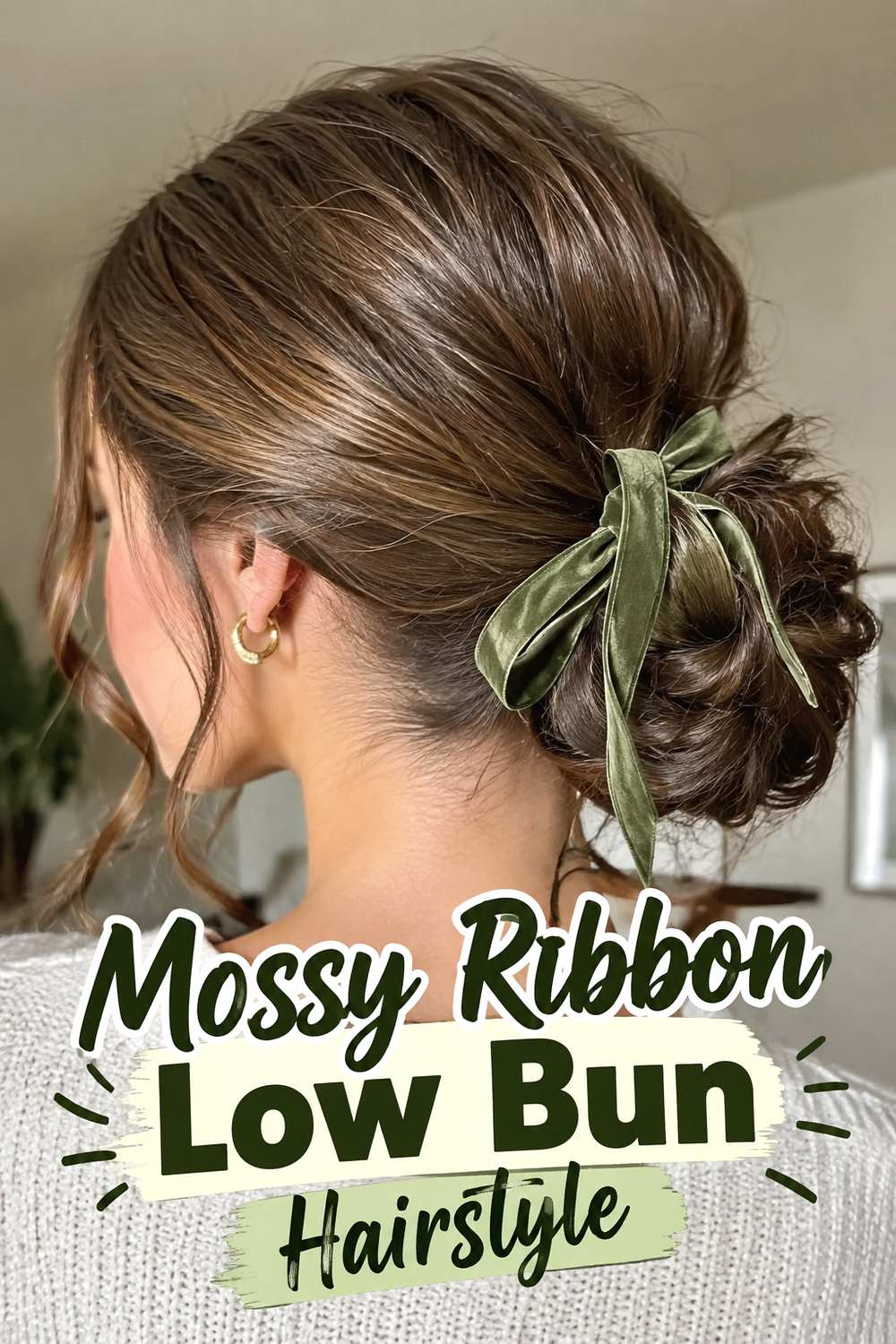 Mossy Ribbon Low Bun Hairstyle