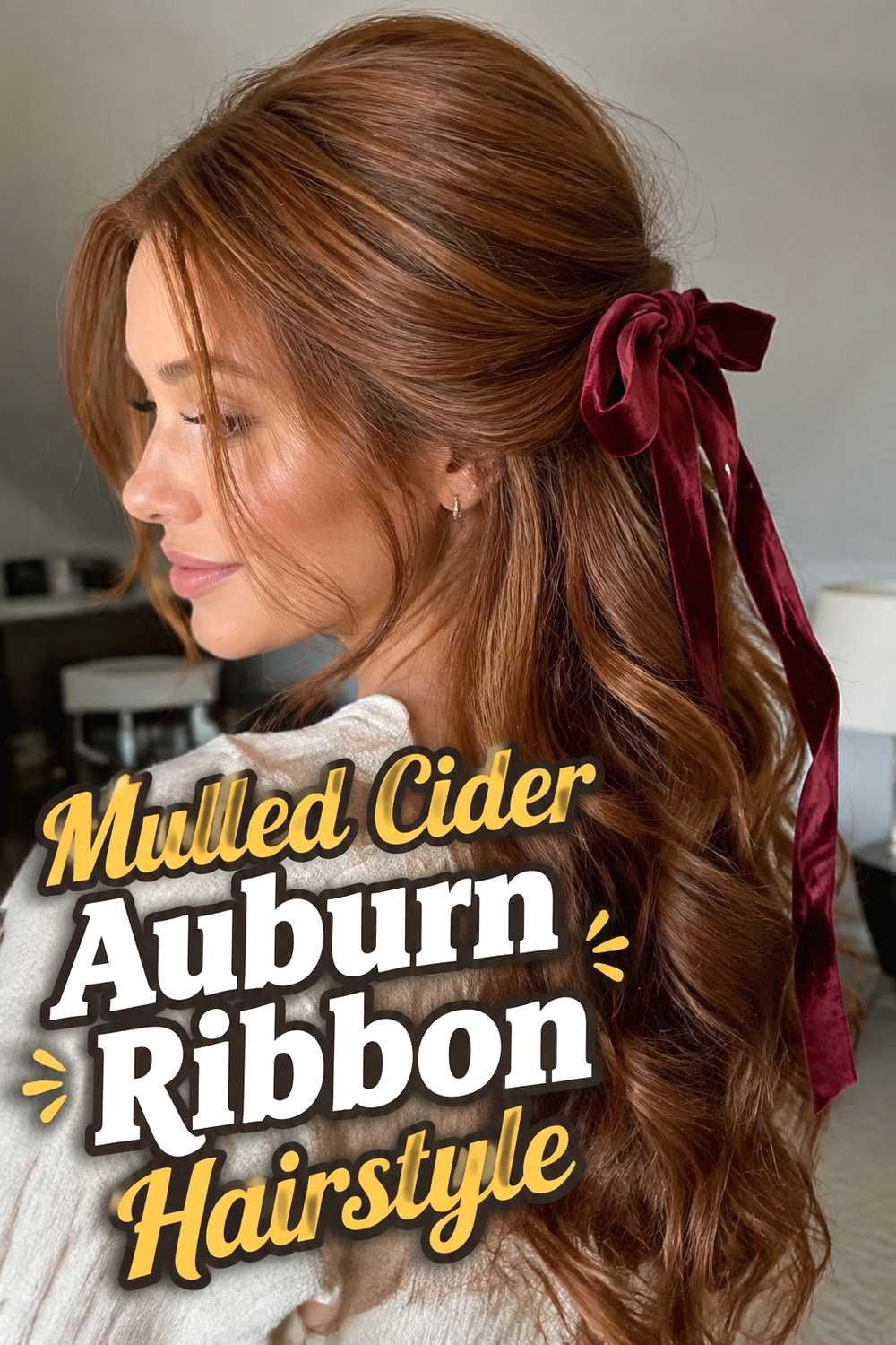 5. Mulled Cider Auburn Ribbon Hairstyle