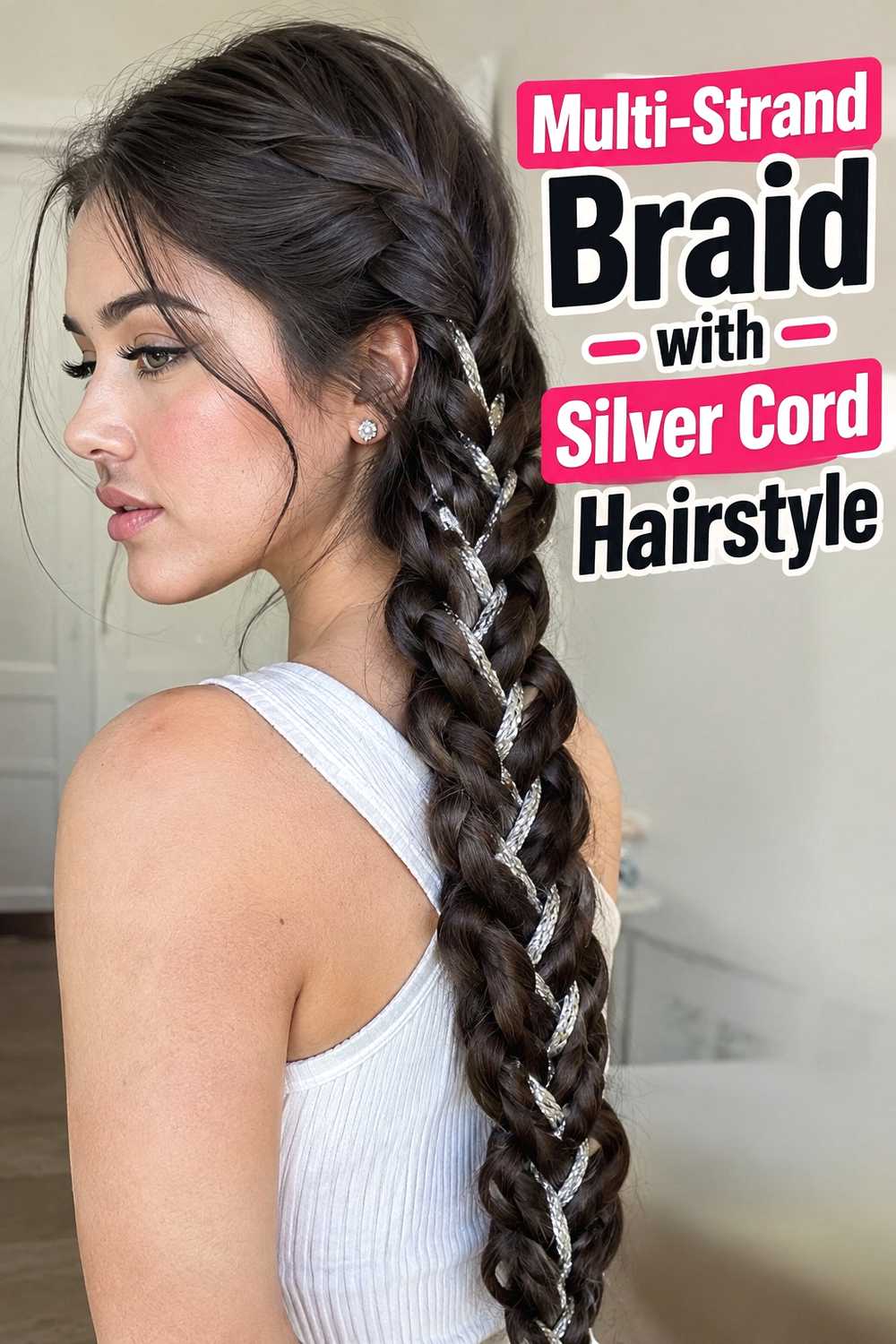 9. Multi Strand Braid With Silver Cord Hairstyle