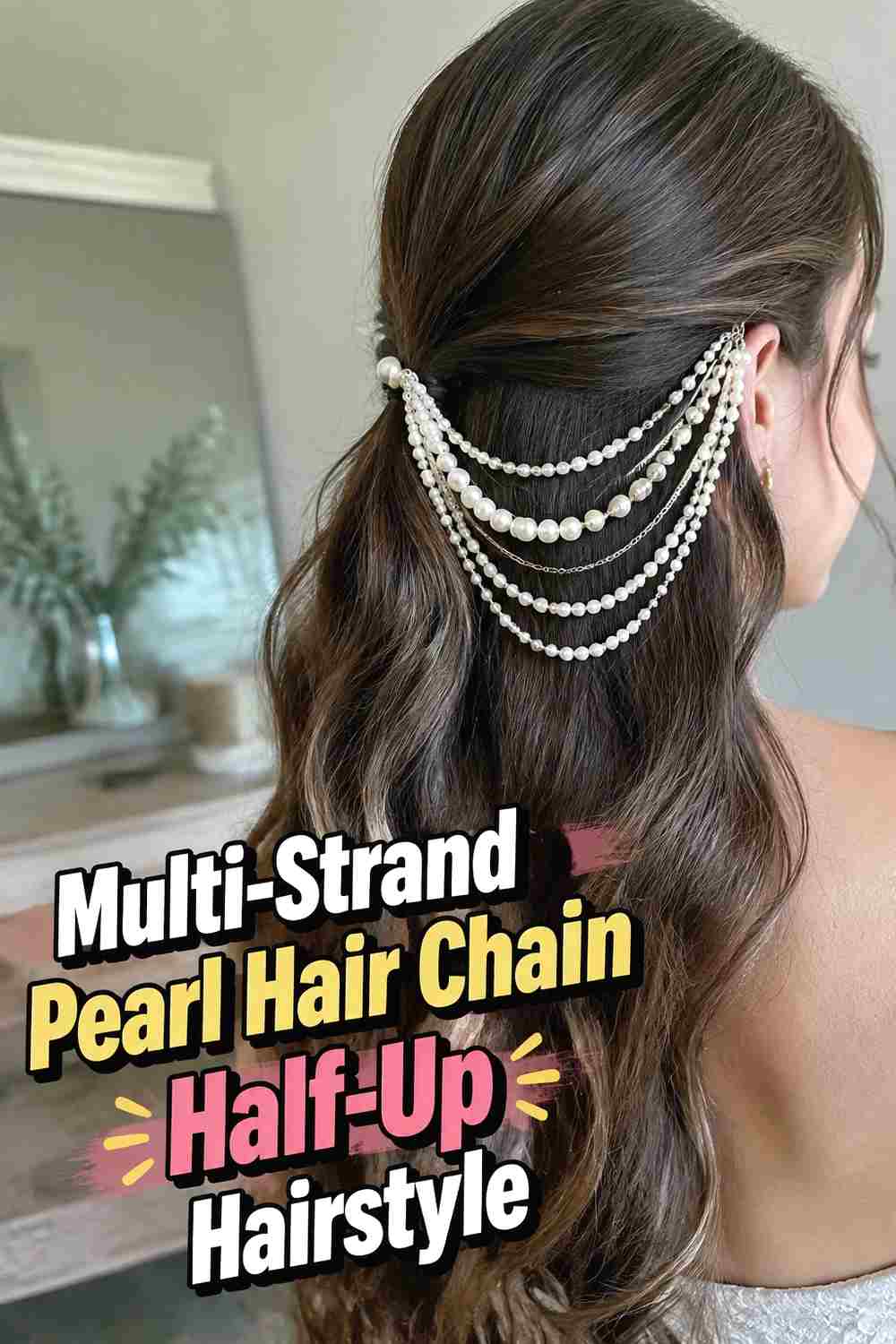 14. Multi Strand Pearl Hair Chain Half Up Hairstyle