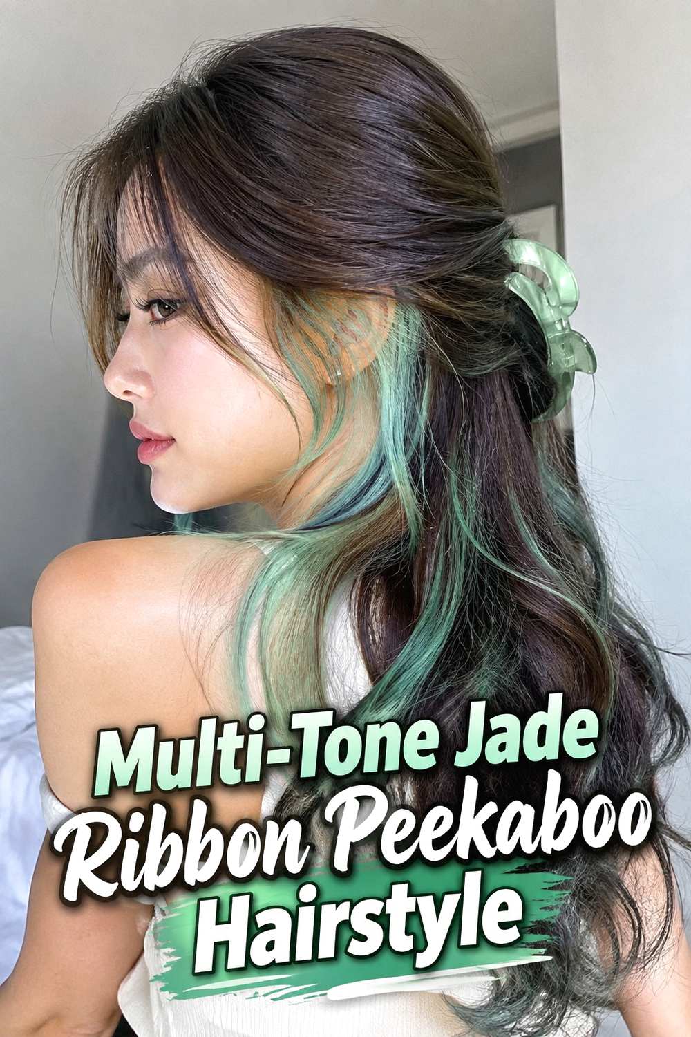 15. Multi Tone Jade Ribbon Peekaboo Hairstyle