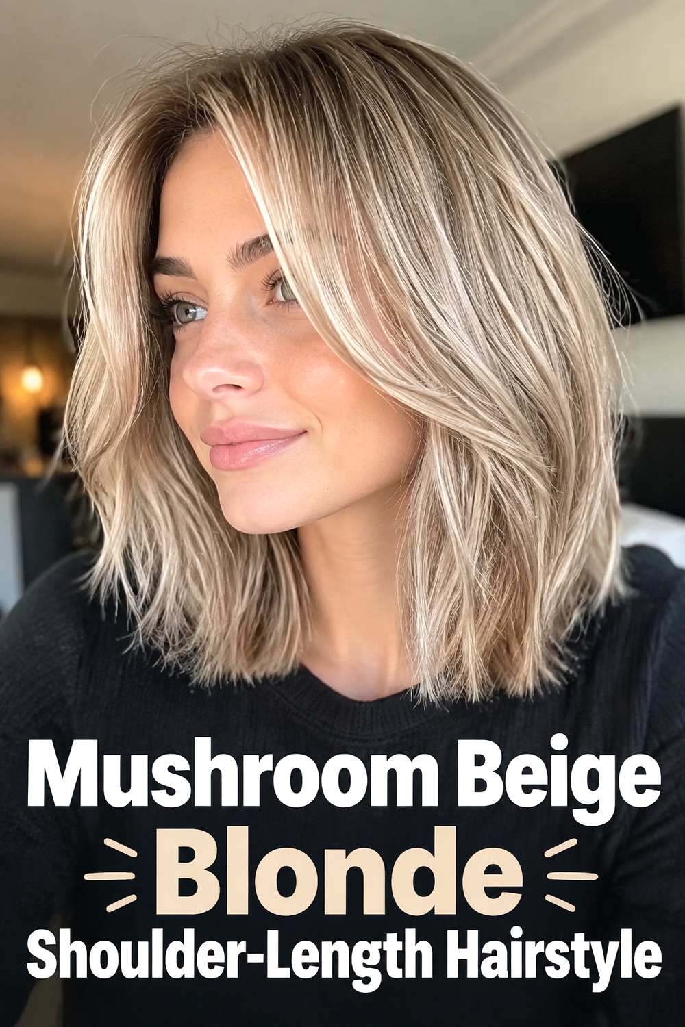 Mushroom Beige Blonde Shoulder-Length Hairstyle