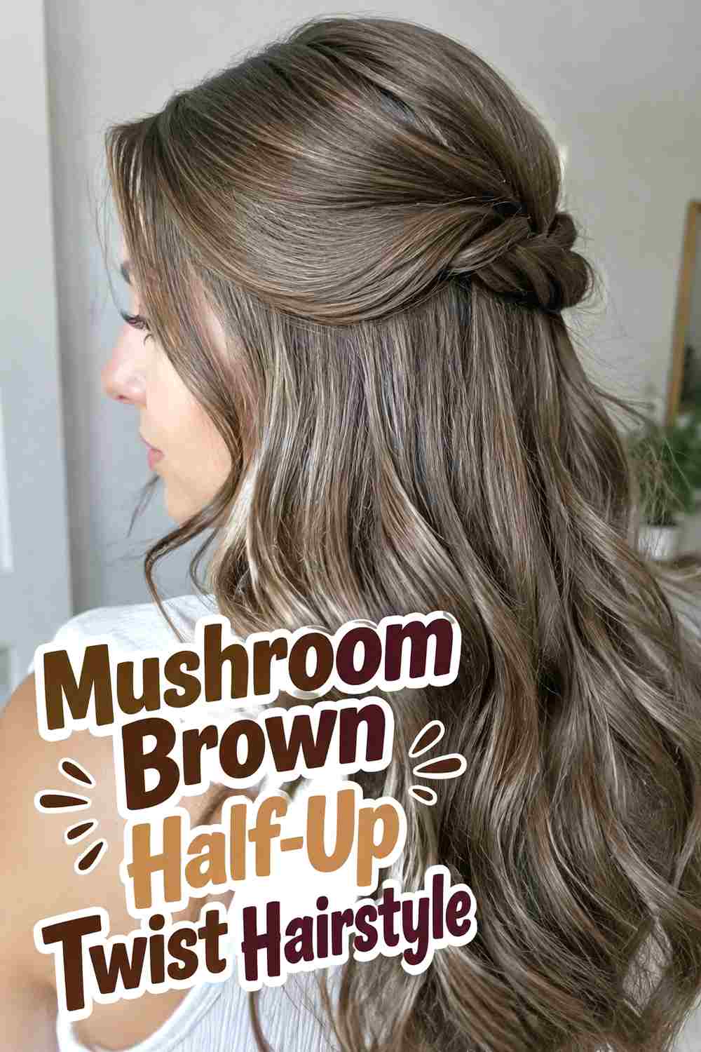 10. Mushroom Brown Half Up Twist Hairstyle