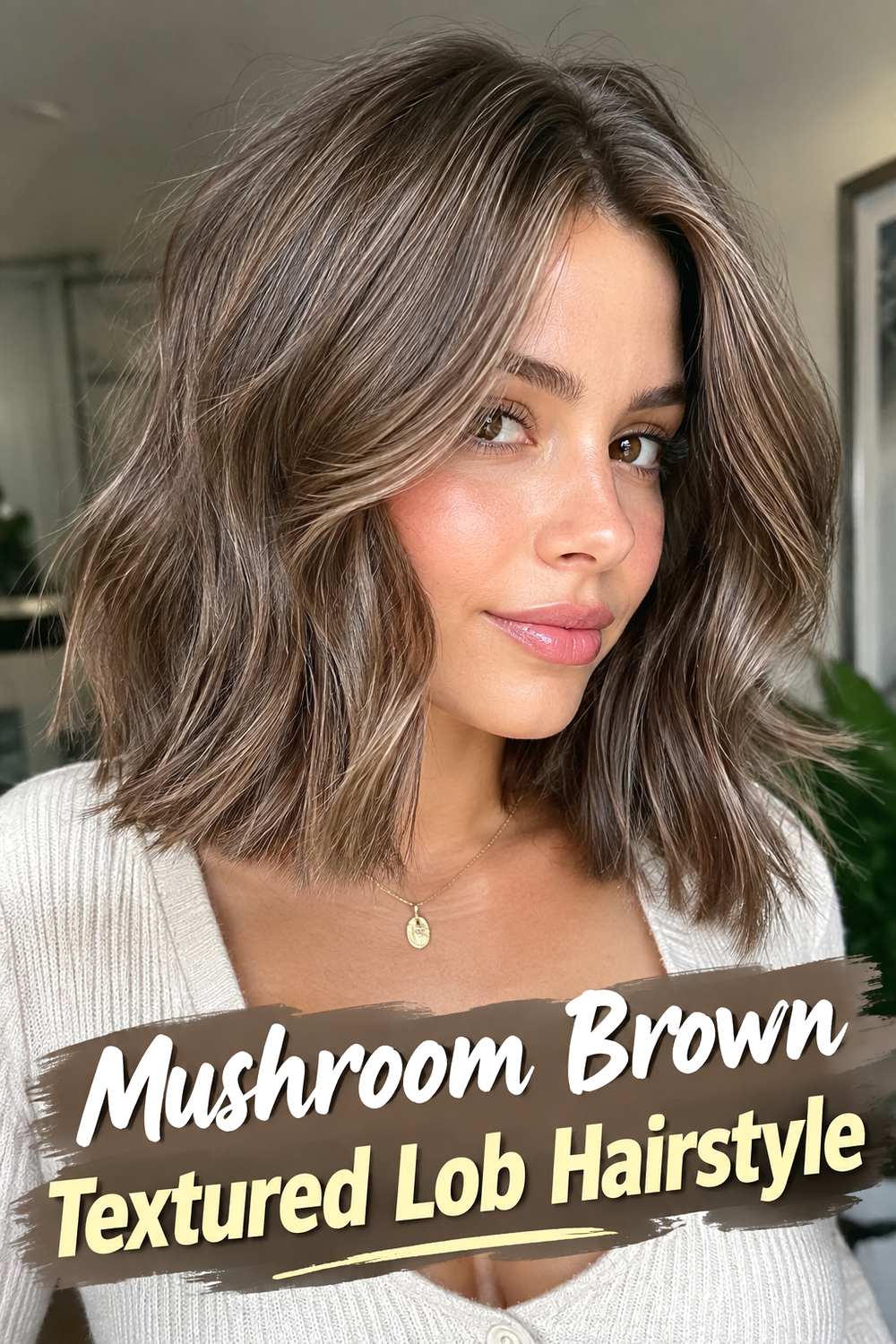 Mushroom Brown Textured Lob Hairstyle
