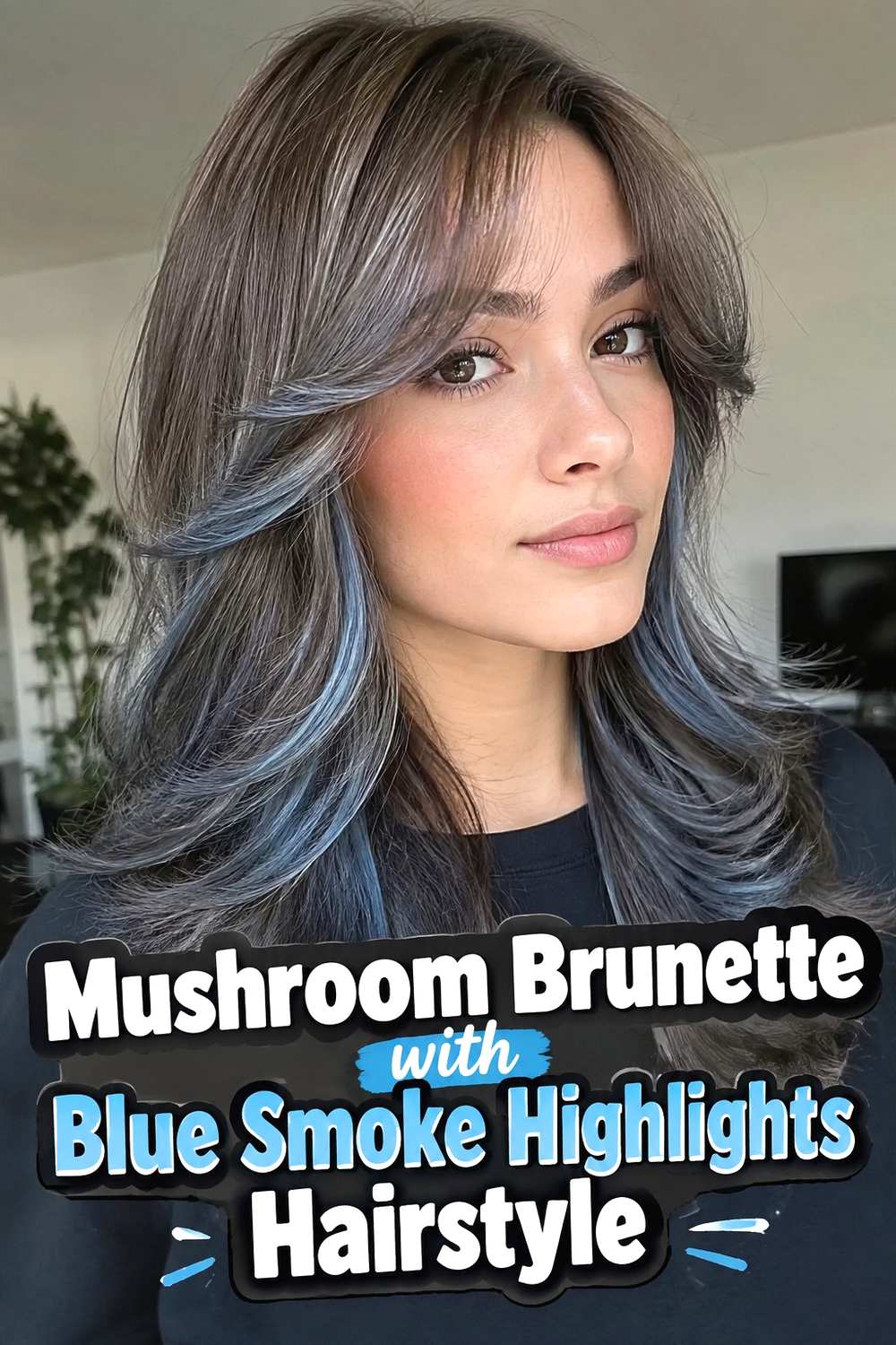 15. Mushroom Brunette With Blue Smoke Highlights Hairstyle