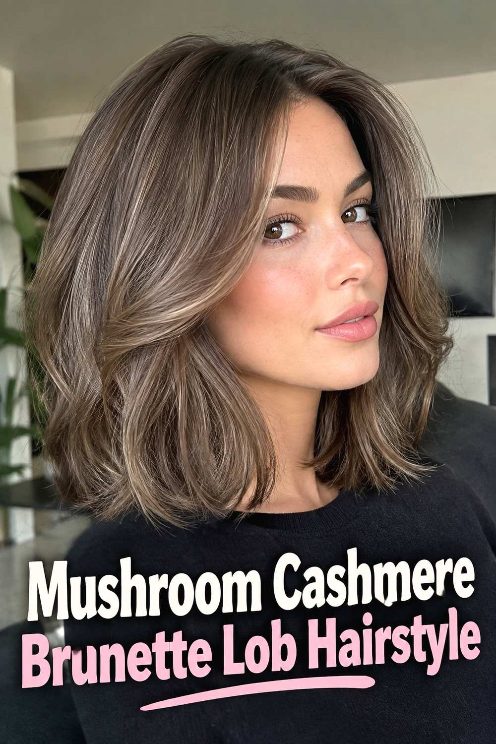 5. Mushroom Cashmere Brunette Lob Hairstyle