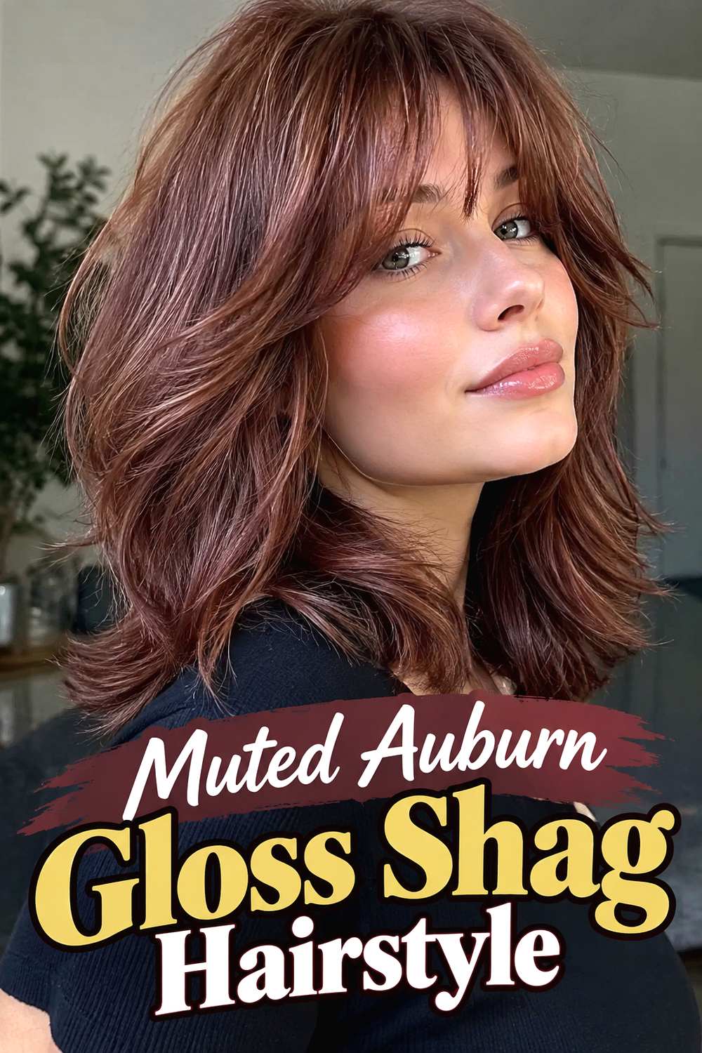Muted Auburn Gloss Shag Hairstyle