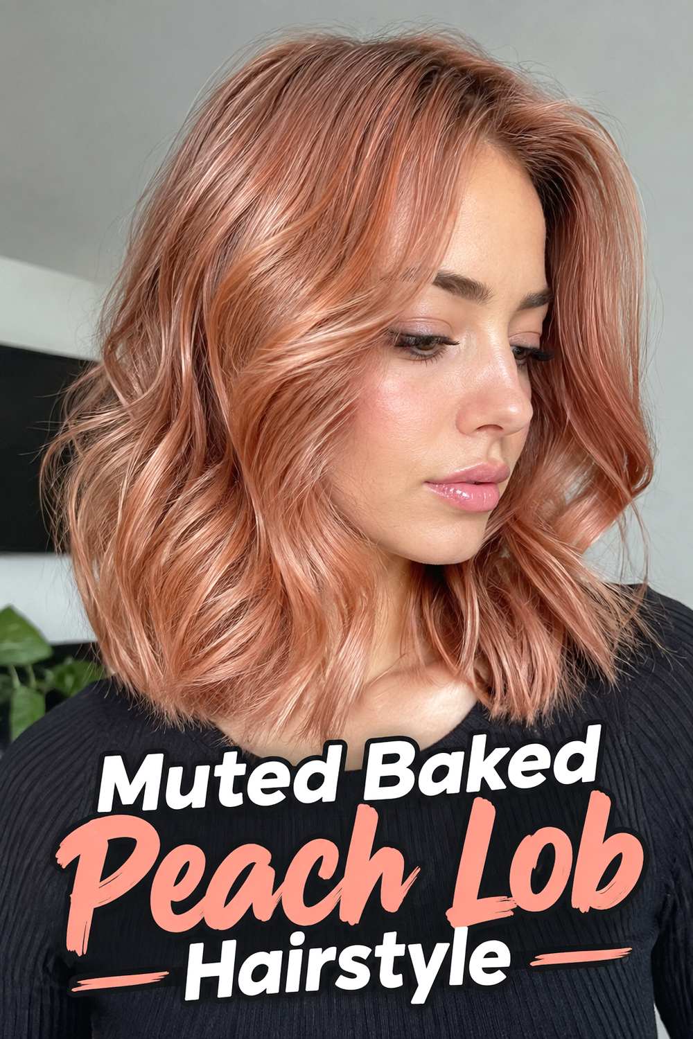 Muted Baked Peach Lob Hairstyle