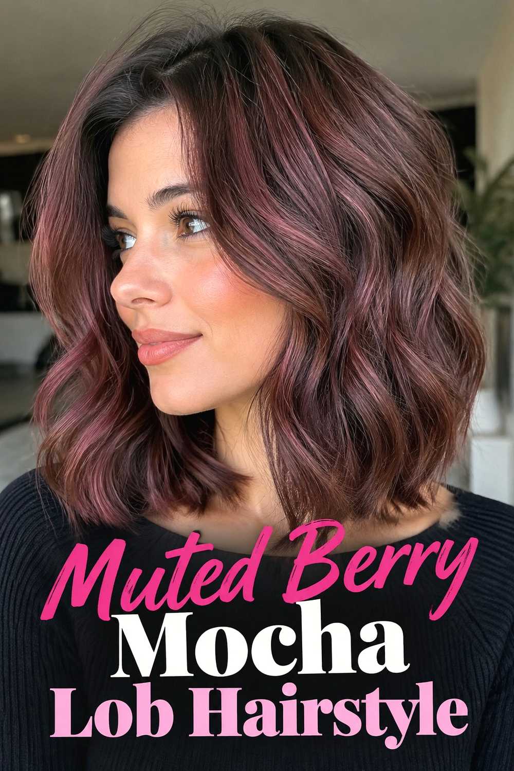 4. Muted Berry Mocha Lob Hairstyle