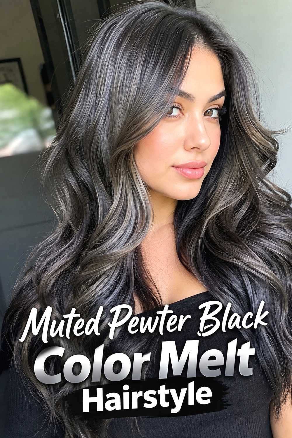 12. Muted Pewter Black Color Melt Hairstyle