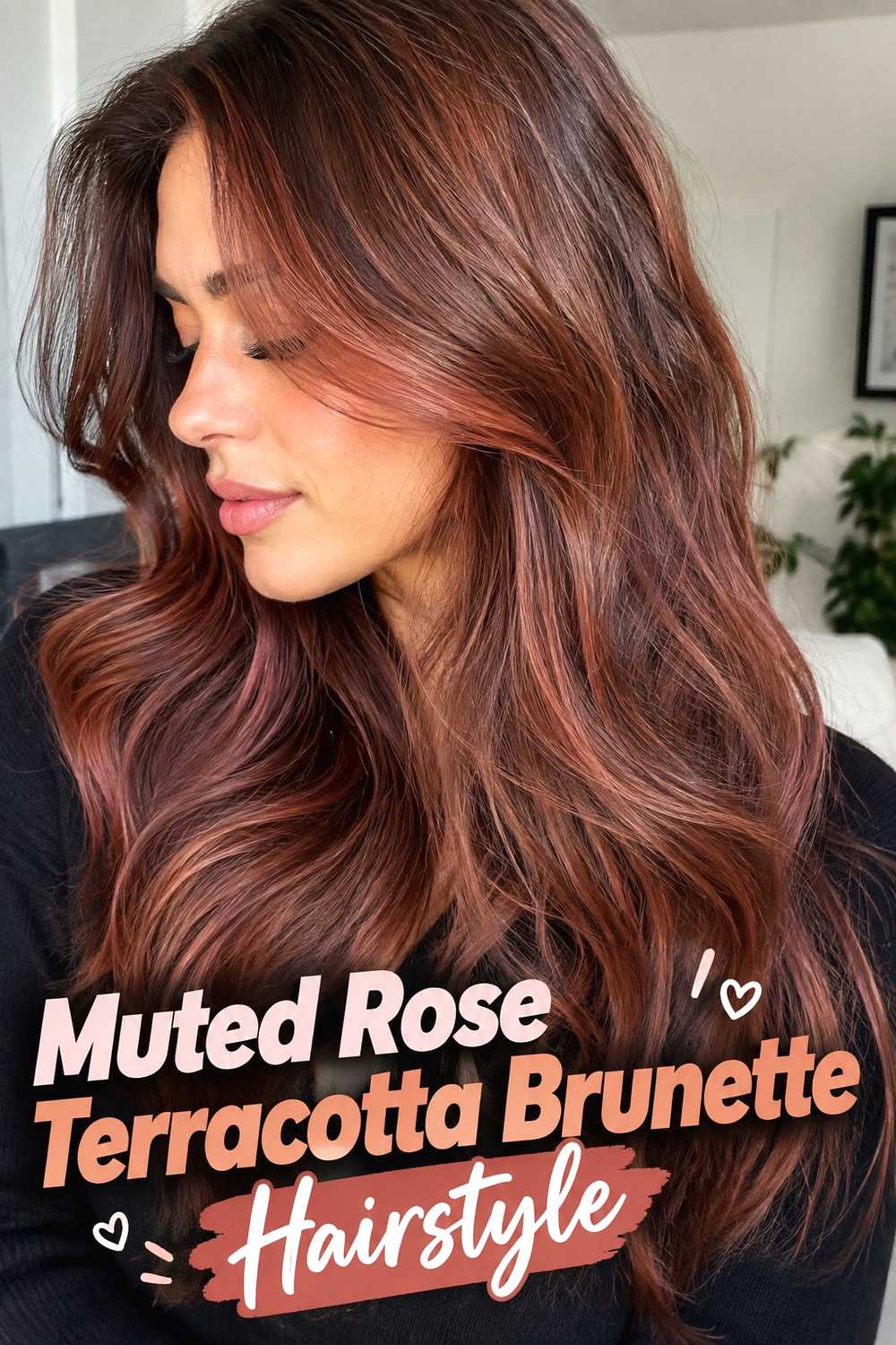 14. Muted Rose Terracotta Brunette Hairstyle