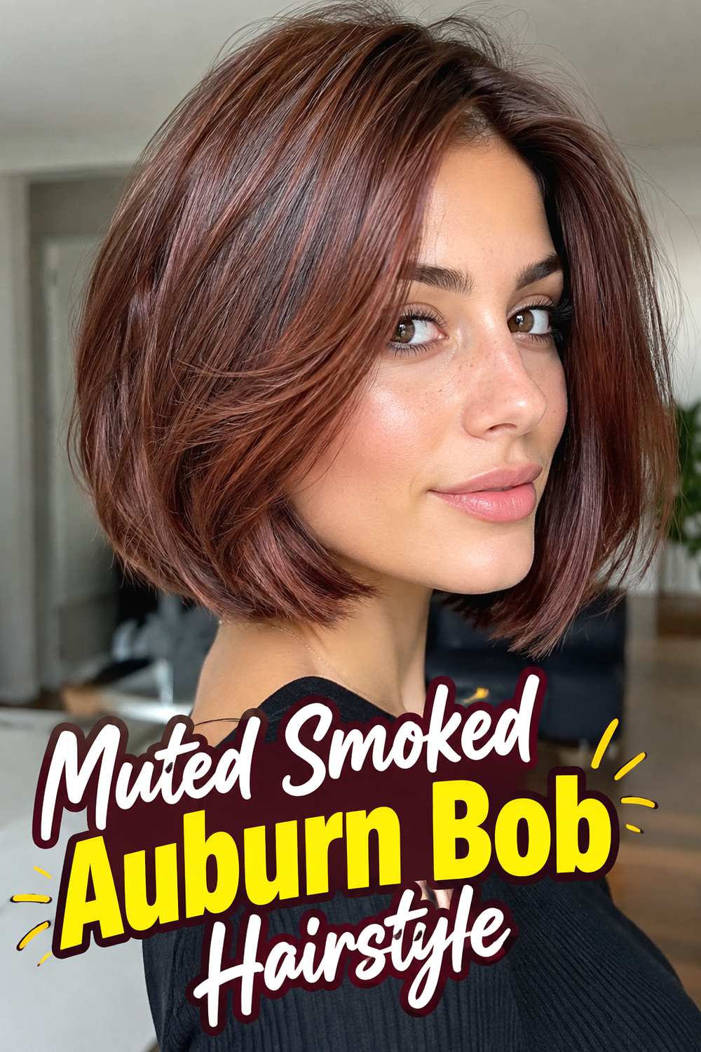Muted Smoked Auburn Bob Hairstyle