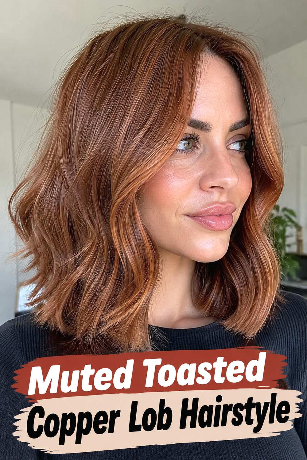 Muted Toasted Copper Lob Hairstyle