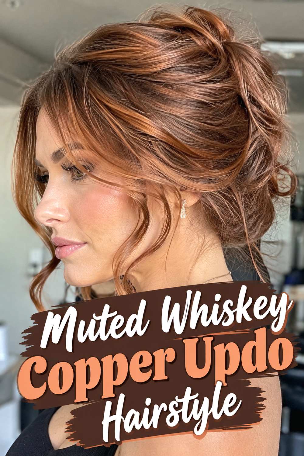 15. Muted Whiskey Copper Updo Hairstyle