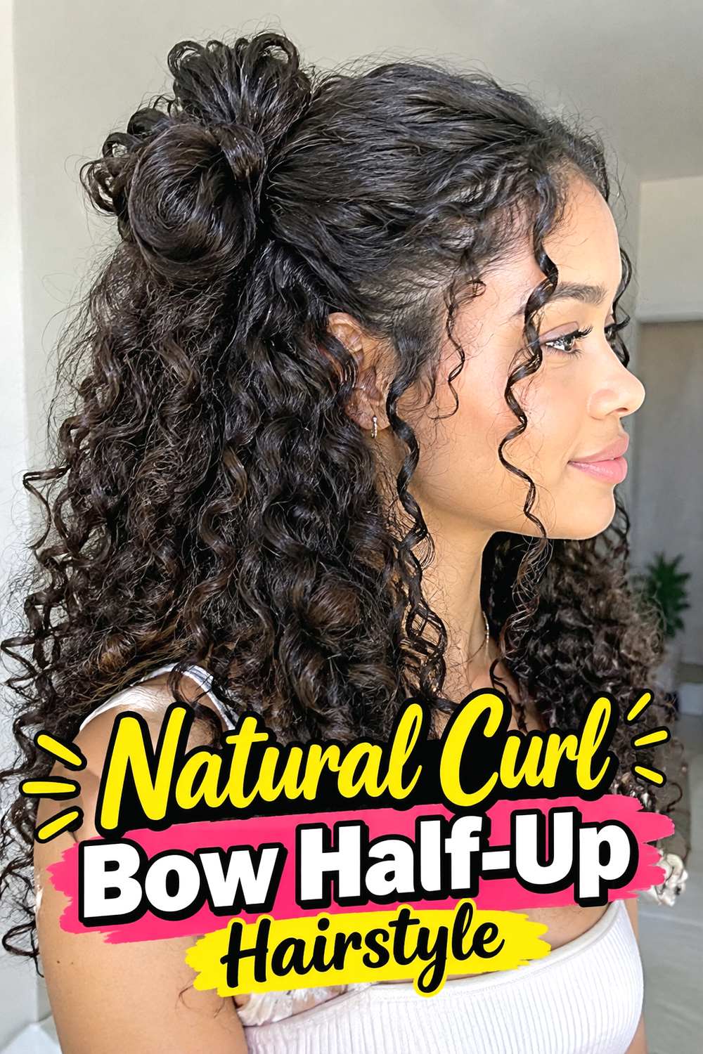 Natural Curl Bow Half-Up Hairstyle