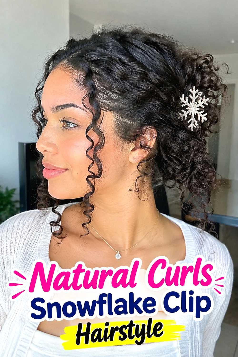 14. Natural Curls Snowflake Clip Hairstyle