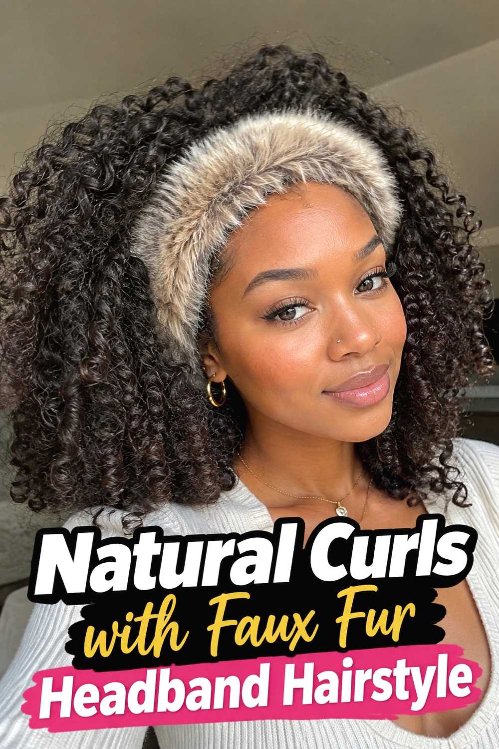 12. Natural Curls With Faux Fur Headband Hairstyle