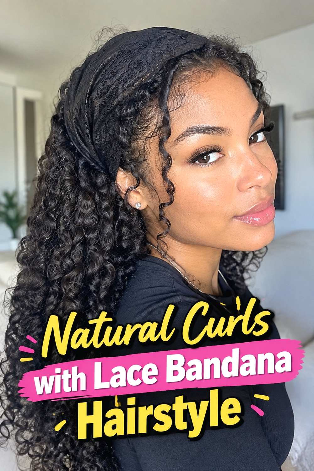 11. Natural Curls With Lace Bandana Hairstyle