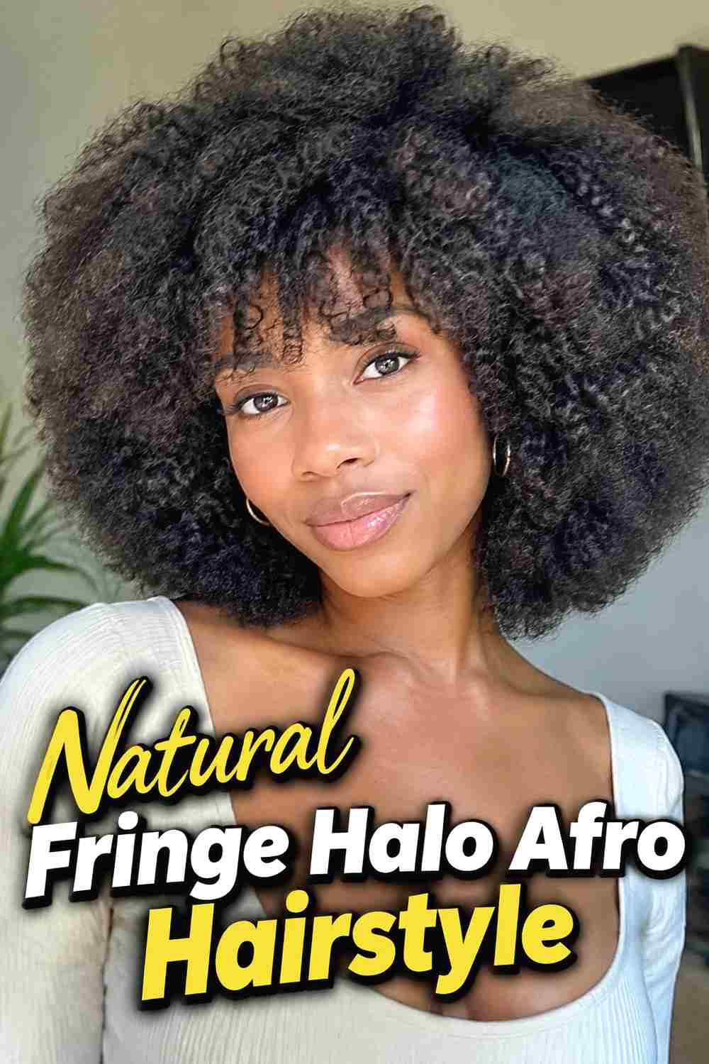15. Natural Fringe Halo Afro Hairstyle
