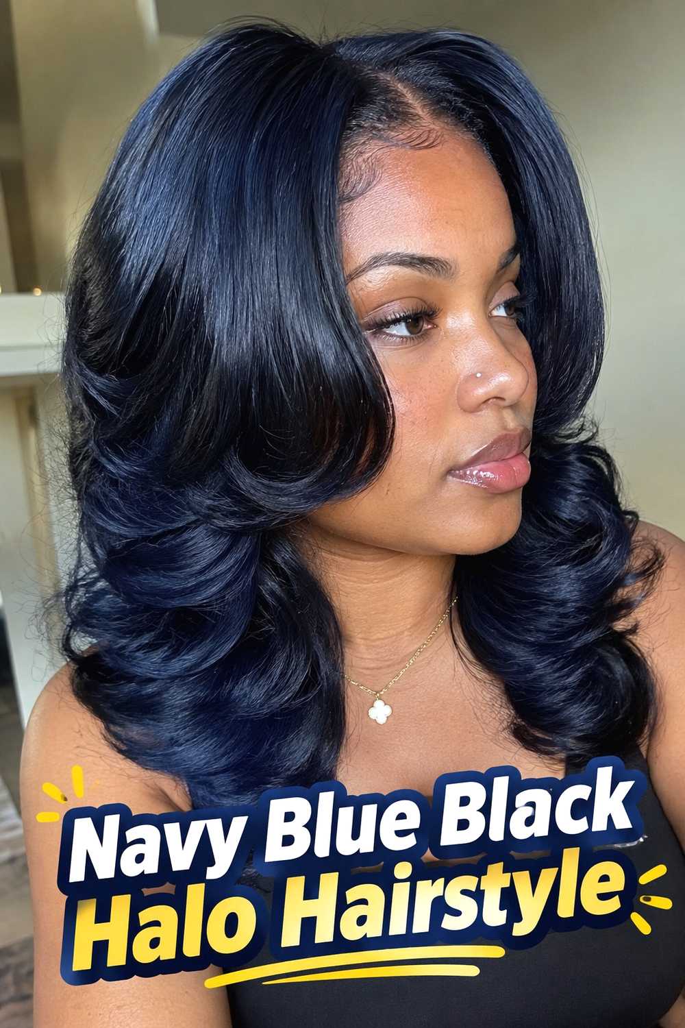 4. Navy Blue Black Halo Hairstyle