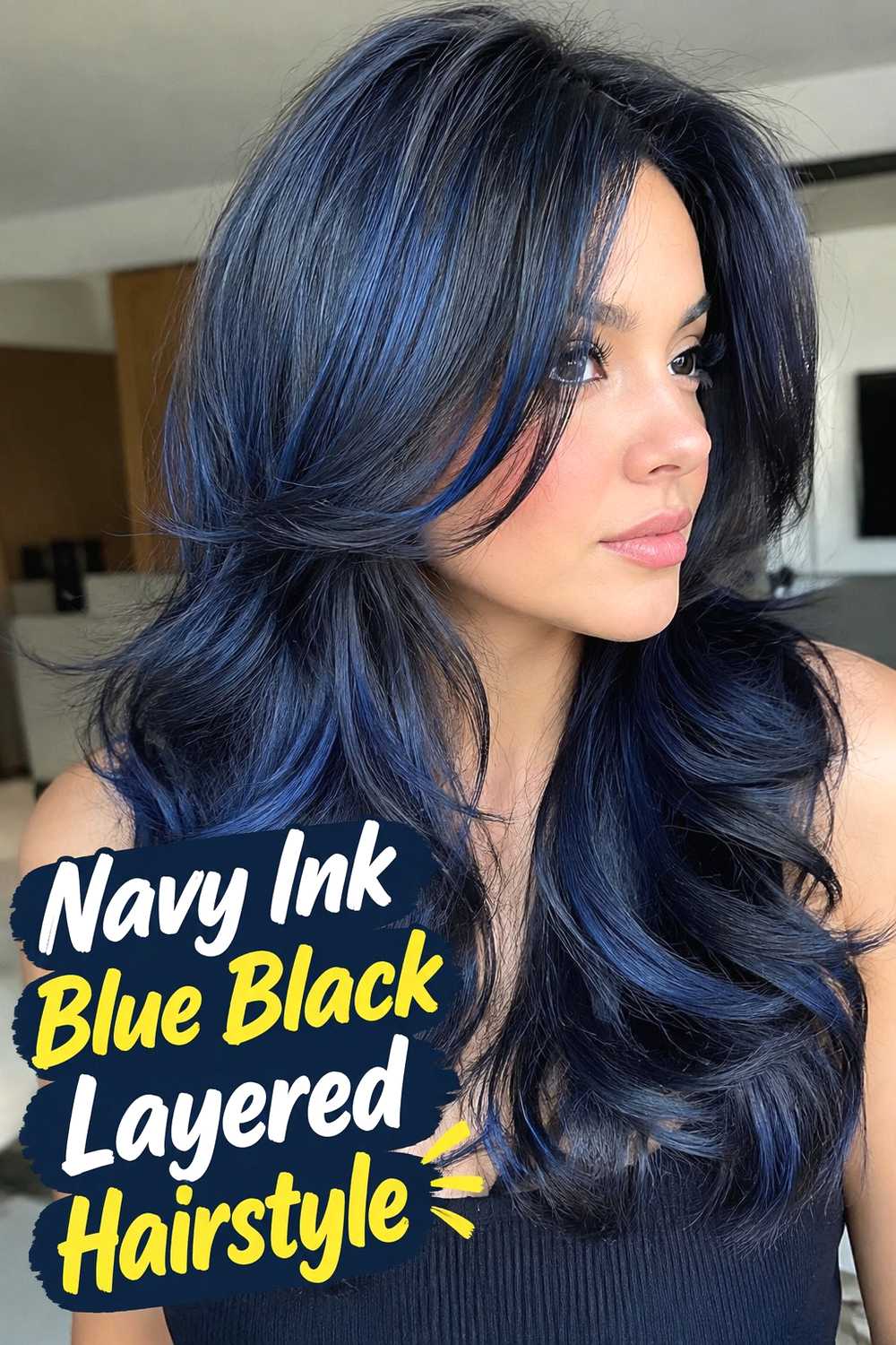 3. Navy Ink Blue Black Layered Hairstyle