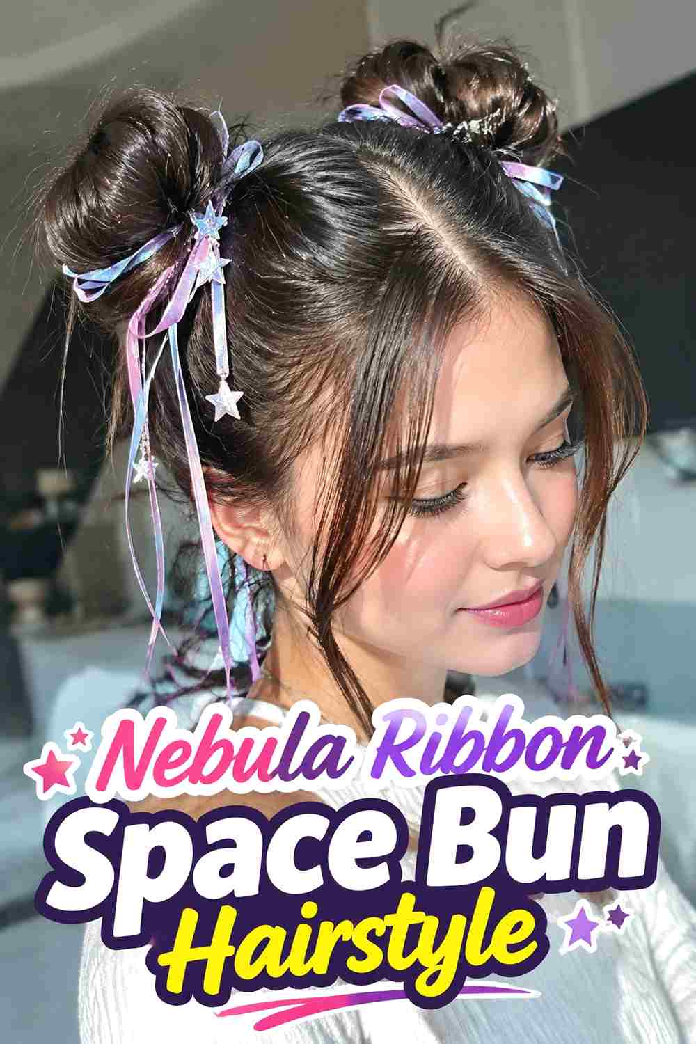 5. Nebula Ribbon Space Bun Hairstyle