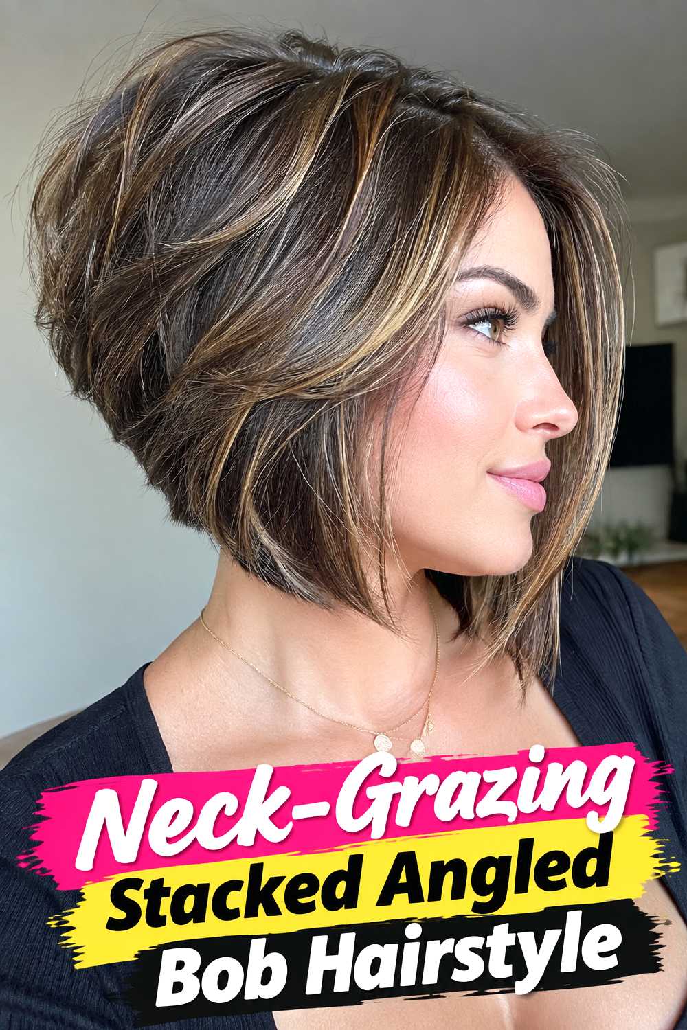 Neck-Grazing Stacked Angled Bob Hairstyle