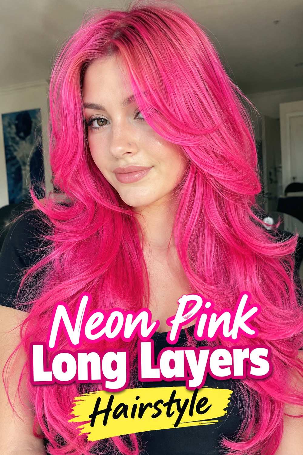 7. Neon Pink Long Layers Hairstyle
