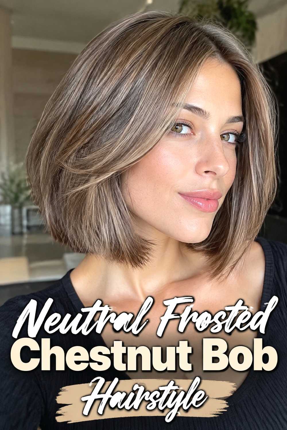 14. Neutral Frosted Chestnut Bob Hairstyle