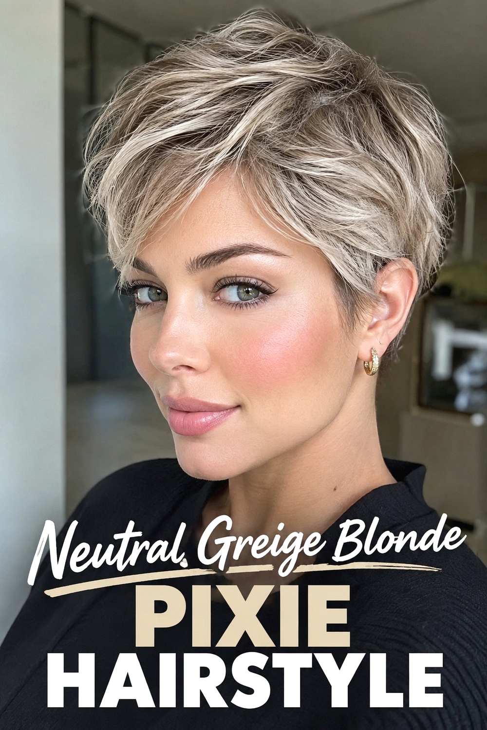 14. Neutral Greige Blonde Pixie Hairstyle